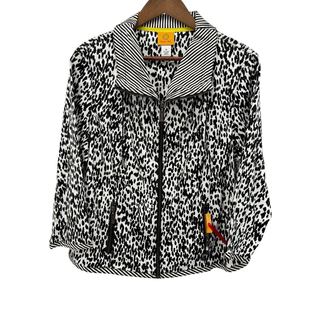 Ruby Rd Leopard Print Zip Front Jacket Women's 16 NWT Animal Print Stretch